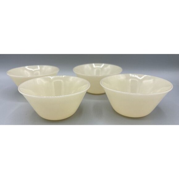 4 Vintage Fire King Ivory 6 Oz Custard Bowl Dish Set Flared Rim - Picture 1 of 4